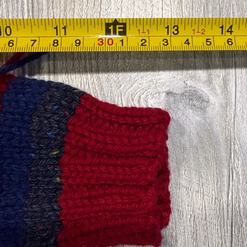 Handmade Kids Knit American Flag Sweater Red Blue Striped Distressed Grannycore